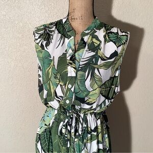 Robert Louis Green Leaf Print Midi Dress